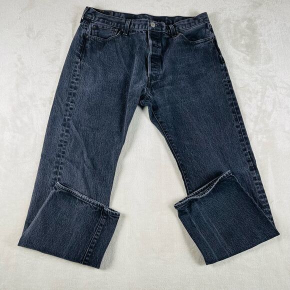 Levi's 501 Jeans Men 36x30 Black Denim Button Fly Straight‎ Mid Rise Comfort Y2K - Picture 1 of 11